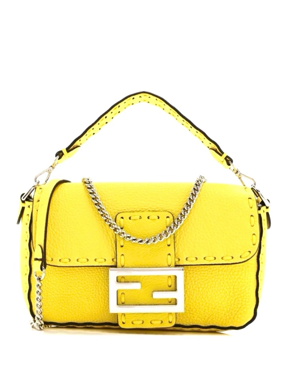 Fendi Cuoio Roma Sellerissima Nappa Tape Stitch Mini Baguette Acid Yellow